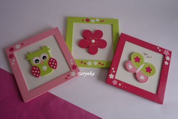 Dřevěné dekorace - zeleno-růžovo-malinové