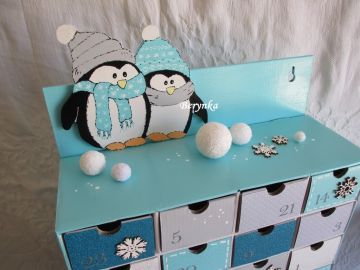 Adventní kalendář tyrkysovo-šedý s tučňáky