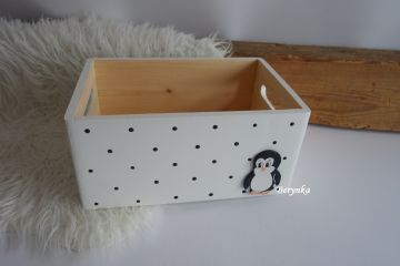 Dřevěná bedýnka s tučňákem