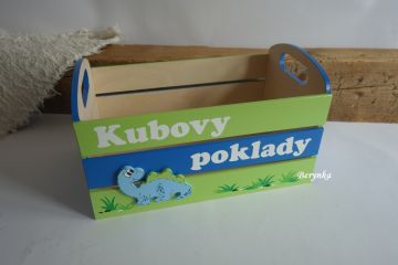 Dřevěná bedýnka s dinosaurem