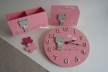 Dekorace růžovo-šedé s méďou