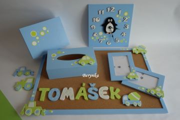 Dřevěné dekorace - modrá a zelená