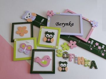 Dřevěné dekorace - zelené s meruňkovou