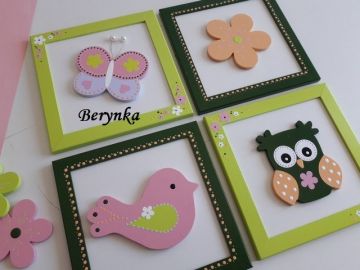 Dřevěné dekorace - zelené s meruňkovou