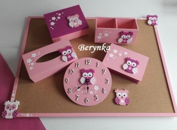 Dřevěné dekorace - růžové se sovičkou