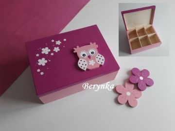 Dřevěné dekorace - růžové se sovičkou