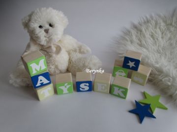 Dřevěné kostičky modro-zelené