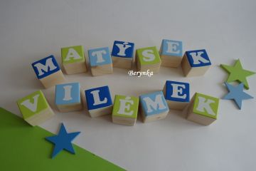 Dřevěné kostičky modro-zelené