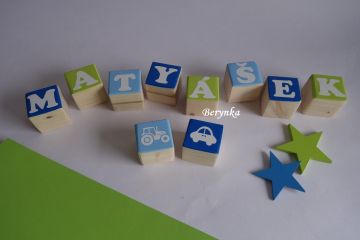 Dřevěné kostičky modro-zelené