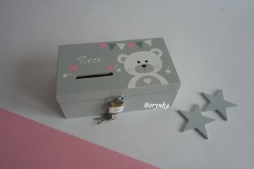 Pokladnička s medvídkem v nordic stylu