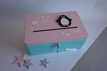 Tyrkysové s pudrově růžovou s tučňákem