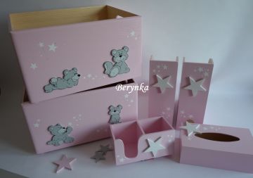 Dřevěné dekorace - pudrově růžové s hvězdičkami