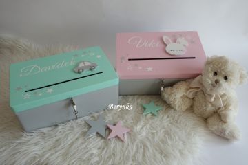 Dřevěné dekorace - mátové a pudrově růžové pro sourozence