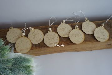 Vánoční dřevěné baňky se sněhulákem a se jménem