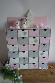 Adventní kalendář růžovo-šedý se sněhuláky - různá provedení
