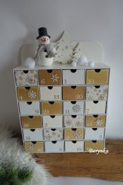 Adventní kalendář bílo-zlatý se sněhulákem - různá provedení