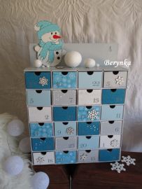 Adventní kalendář pro děti v tyrkysovo-šedé se sněhulákem