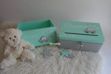 Dřevěné dekorace - pudrově růžové a mátové pro sourozence