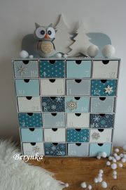 Adventní kalendář *šedo-petrolejový* se sovou - různá provedení