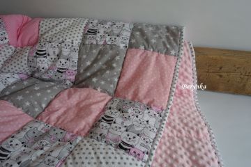 Patchworková bavlněná deka s minky - barvy na přání