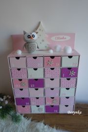 Adventní kalendář růžový se sovičkou - různá provedení