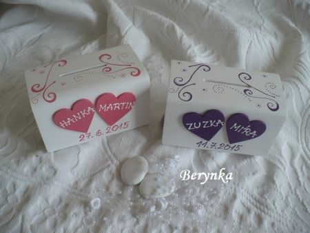 Svatební pokladnička se srdíčky a spirálkami