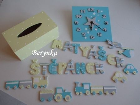 Dřevěné dekorace - tyrkysové se žlutou