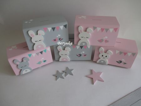 Dřevěná pokladnička v nordic stylu - se zajíčkem