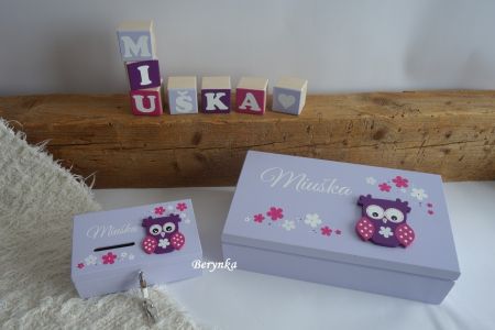 Dekorace - fialové se sovičkou