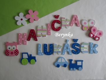 Dřevěná písmenka "proužky a puntíky"