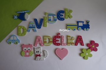 Dřevěná písmenka "proužky a puntíky"