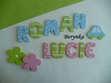 Dřevěná písmenka "proužky a puntíky"