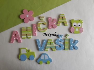 Dřevěná písmenka "proužky a puntíky"