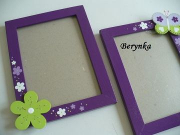 Dřevěné dekorace - fialová se zelenou