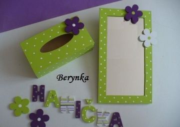 Dřevěné dekorace - fialová se zelenou