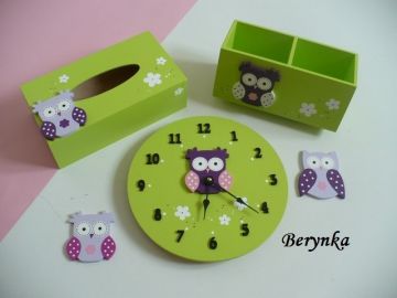 Dřevěné dekorace - fialová se zelenou