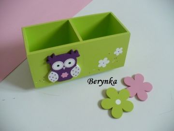 Dřevěné dekorace - fialová se zelenou