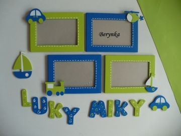 Dřevěný fotorámeček s dopravními prostředky
