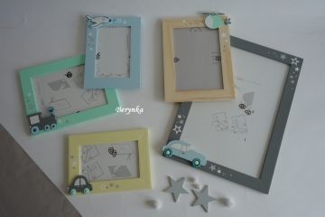 Dřevěný fotorámeček s dopravními prostředky