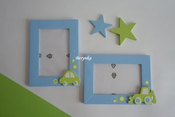 Dřevěný fotorámeček s dopravními prostředky