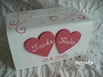 Svatební pokladnička se srdíčky a spirálkami