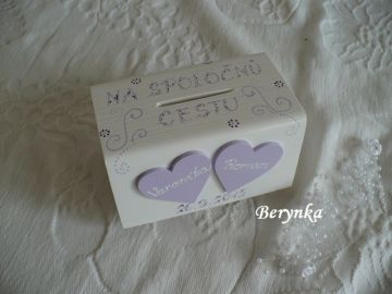 Svatební pokladnička se srdíčky a spirálkami