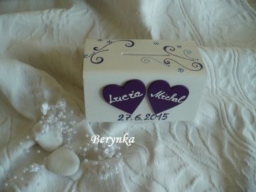 Svatební pokladnička se srdíčky a spirálkami