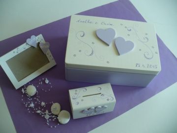 Svatební pokladnička se srdíčky a spirálkami