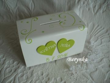 Svatební pokladnička se srdíčky a spirálkami