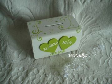 Svatební pokladnička se srdíčky a spirálkami