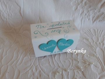 Svatební pokladnička se srdíčky a spirálkami