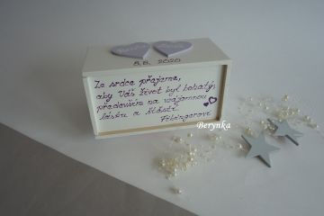 Svatební pokladnička se srdíčky a spirálkami