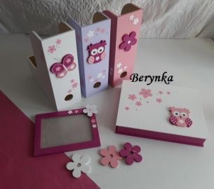 Dřevěné dekorace - růžové s fialovou