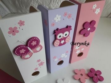 Dřevěné dekorace - růžové s fialovou